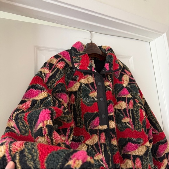 Farm Rio Black Wild Mushrooms Fleece Bomber Jacket - Picture 2 of 9